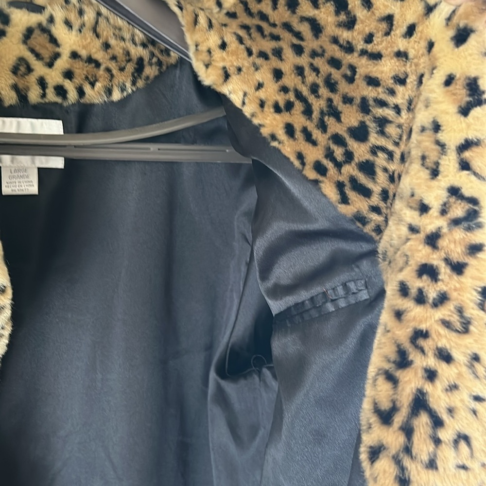 Worthington Faux Leopard Fur Coat Vegan Animal Friendly Lined Women's - Picture 7 of 11